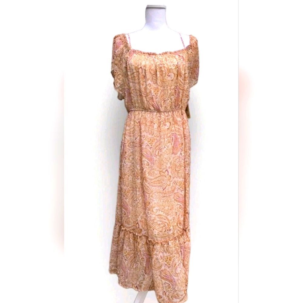 Rewind  Women’s Floral Chiffon Off The Shoulder Sleeve Fit & Flare Dress Size XL